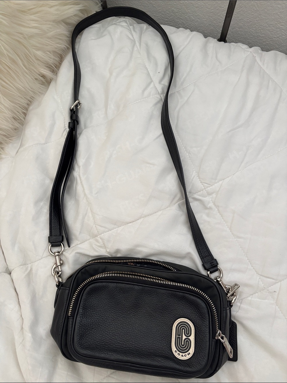 Coach Black Pebbled Leather Small Crossbody with Silver Hardware